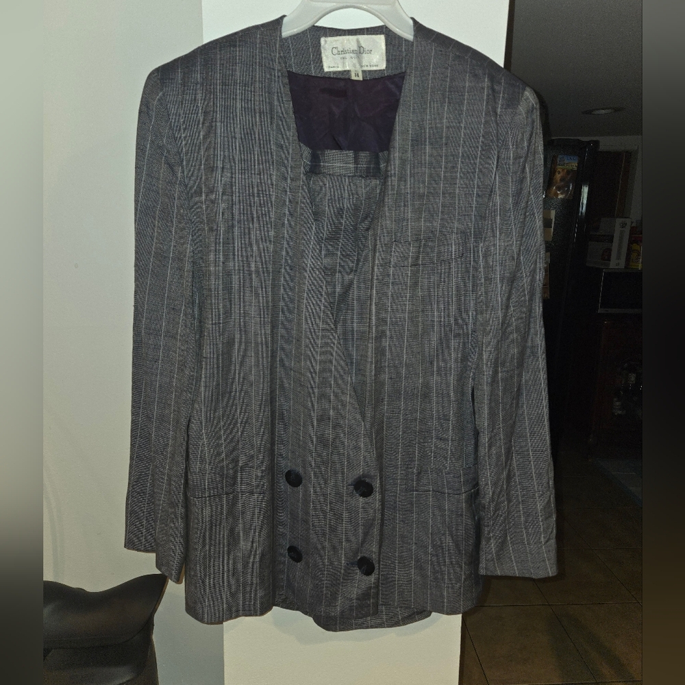 Dior Gray Striped Skirt Suit